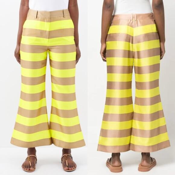 Zimmermann Wonderland Stripe Silk Pants Lime Tan Wide Leg...